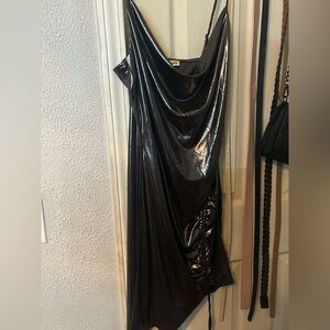 Fashion Nova Shimmering Black Asymmetrical Dress